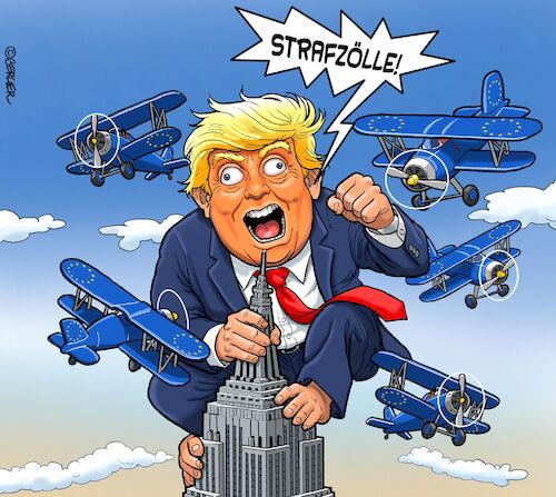 Cartoon: Der orange King Kong (medium) by Chris Berger tagged strafzölle,trump,grönland,greenland,empire,state,usa,strafzölle,trump,grönland,greenland,empire,state,usa