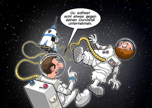 Cartoon: Diarrhoe im Weltall (medium) by Chris Berger tagged durchfall,dünnschiss,diarrhoe,astronaut,all,weltraum,rakete,durchfall,dünnschiss,diarrhoe,astronaut,all,weltraum,rakete