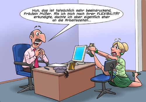 Cartoon: Flexibilität (medium) by Chris Berger tagged flexibel,flexibiltät,job,beruf,karriere,vorstellungsgespräch,flexibel,flexibiltät,job,beruf,karriere,vorstellungsgespräch