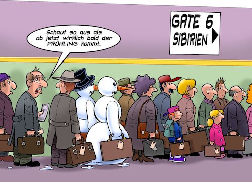 Cartoon: Frühling (medium) by Joshua Aaron tagged frühling,schneemann,schneefrau,sibirien,kälte,frühling,schneemann,schneefrau,sibirien,kälte