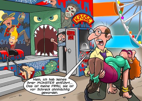 Cartoon: Geisterbahn (medium) by Joshua Aaron tagged rummelplatz,jahrmarkt,geisterbahn,horrorschau,rummelplatz,jahrmarkt,geisterbahn,horrorschau