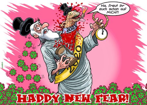 Cartoon: Happy New Fear! (medium) by Joshua Aaron tagged neujahr,prosit,covid,corona,chestburster,alien,jahreswechsel,pandemie,2020,2021,neujahr,prosit,covid,corona,chestburster,alien,jahreswechsel,pandemie,2020,2021