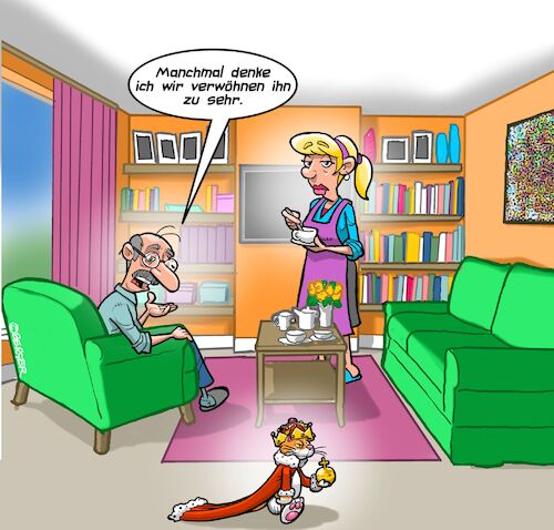 Cartoon: Kater (medium) by Chris Berger tagged katze,verwöhnen,haustier,könig,herrscher,kater,katze,verwöhnen,haustier,könig,herrscher,kater