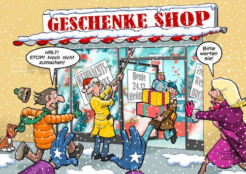 Cartoon: Last Minute Shopping (medium) by Joshua Aaron tagged weihnachten,einkauf,last,minute,geschenke,xmas,hanuka,weihnachten,einkauf,last,minute,geschenke,xmas,hanuka
