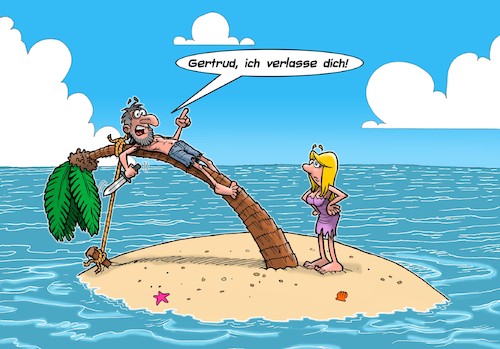 Cartoon: Leaving (medium) by Chris Berger tagged insel,schiffbrüchige,mann,frau,verlassen,beziehung,ende,insel,schiffbrüchige,mann,frau,verlassen,beziehung,ende