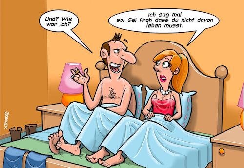 Cartoon: Nach dem Sex (medium) by Joshua Aaron tagged paar,geschlechtsverkehr,frage,paar,geschlechtsverkehr,sex,frage
