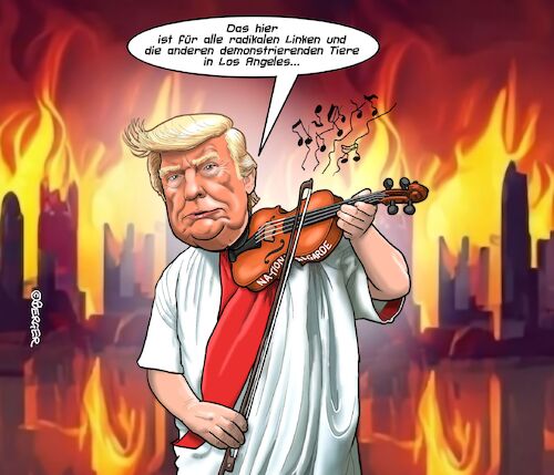 Cartoon: Nero im brennenden Rom (medium) by Chris Berger tagged los,angeles,nationalgarde,donald,trump,nero,rom,geige,proteste,militär,los,angeles,nationalgarde,donald,trump,nero,rom,geige,proteste,militär