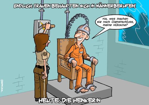 Cartoon: Neue Frauenberufe (medium) by Joshua Aaron tagged gleichberechtigung,emanzipation,jobs,berufe,geschlechtsspezifisch,henker,hinrichtung,frau,mann,gleichberechtigung,emanzipation,jobs,berufe,geschlechtsspezifisch,henker,hinrichtung,frau,mann