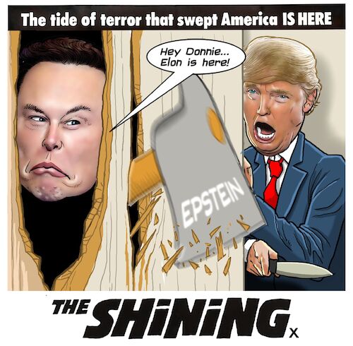 Cartoon: Shining (medium) by Chris Berger tagged elon,musk,donald,trump,shining,epstein,tax,bill,elon,musk,donald,trump,shining,epstein,tax,bill