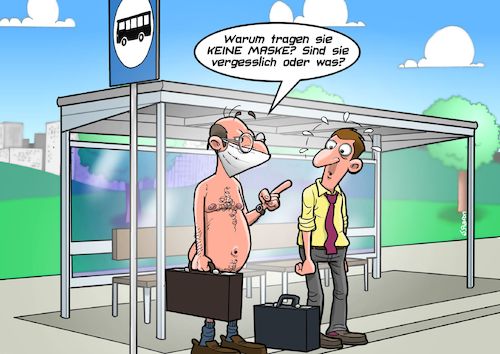 Cartoon: Vergesslich (medium) by Chris Berger tagged maskengegner,verschwörungstheoretiker,pandemie,covid,bushaltestelle,arbeit,maskengegner,verschwörungstheoretiker,pandemie,covid,bushaltestelle,arbeit