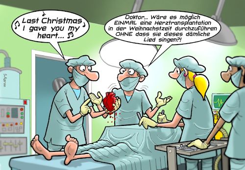 Cartoon: Weihnachtslied Nummero Uno (medium) by Joshua Aaron tagged christmnas,wham,herztransplantation,op,weihnachten,christmnas,wham,herztransplantation,op,weihnachten