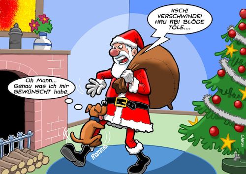 Cartoon: Weihnachtswunsch (medium) by Joshua Aaron tagged hund,rammelt,bein,weihnachtsmann,xmas,christmas,weihnachten,hund,rammelt,bein,weihnachtsmann,xmas,christmas,weihnachten