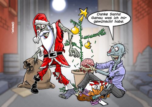 Cartoon: Zombie Christmas (medium) by Joshua Aaron tagged zombie,weihnachten,santa,weihnachtsmann,bescherung,gehirn,zombie,weihnachten,santa,weihnachtsmann,bescherung,gehirn