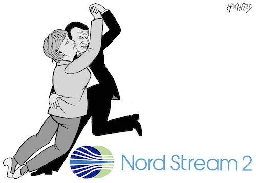 Cartoon: Nord Stream 2 (medium) by Hachfeld tagged deutschland,russland,frankreich,gas,pipeline,nord,stream