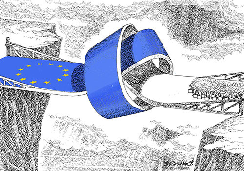 Cartoon: Welcome to the European Union (medium) by Vladimir Khakhanov tagged migrants