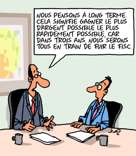 Cartoon: A long terme (medium) by Karsten Schley tagged economie,argent,fisc,criminalite,impots,societe,economie,argent,fisc,criminalite,impots,societe