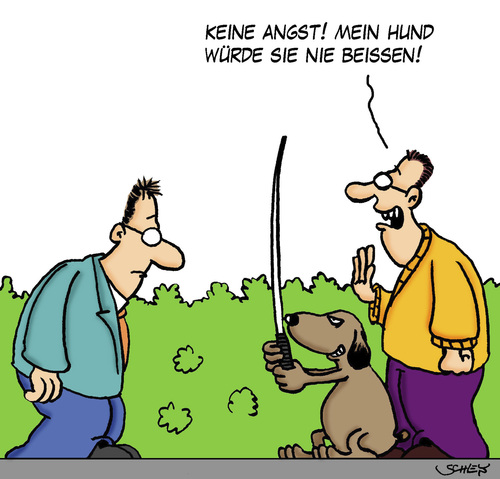 Cartoon: Beissen (medium) by Karsten Schley tagged tiere,haustiere,hunde,waffen,männer,natur,tiere,haustiere,hunde,waffen,männer,natur