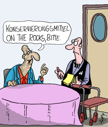 Cartoon: Bestellung (medium) by Karsten Schley tagged restaurants,gastronomie,trinken,ernährung,alter,gesundheit,fitness,kellner,jobs,arbeit,restaurants,gastronomie,trinken,ernährung,alter,gesundheit,fitness,kellner,jobs,arbeit