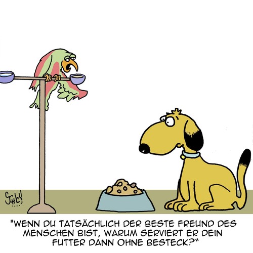 Cartoon: Bester Freund?? (medium) by Karsten Schley tagged menschen,tiere,freundschaft,hunde,papageien,natur,hundefutter,menschen,tiere,freundschaft,hunde,papageien,natur,hundefutter