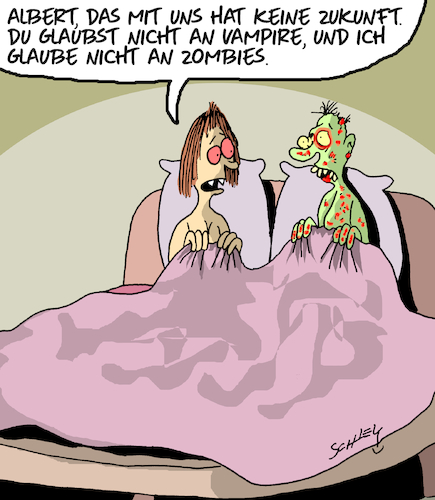 Cartoon: Beziehung (medium) by Karsten Schley tagged liebe,vampire,zombies,mythen,filme,legenden,literatur,comics,beziehungen,männer,frauen,horror,medien,liebe,vampire,zombies,mythen,filme,legenden,literatur,comics,beziehungen,männer,frauen,horror,medien