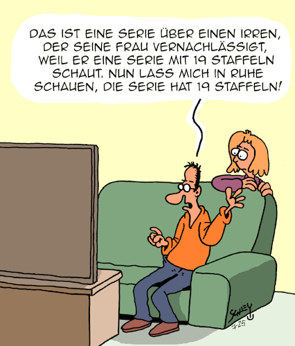 Cartoon: Binge-Watching (medium) by Karsten Schley tagged männer,frauen,tv,serien,liebe,ehe,beziehungen,vernachlässigung,egoismus,medien,unterhaltung,familie,gesellschaft,männer,frauen,tv,serien,liebe,ehe,beziehungen,vernachlässigung,egoismus,medien,unterhaltung,familie,gesellschaft