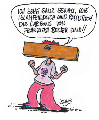 Cartoon: Böse Franziska!! (medium) by Karsten Schley tagged cartoons,feminismus,franziska,becker,emma,islamfeindlichkeit,rassismus,medien,cartoons,feminismus,franziska,becker,emma,islamfeindlichkeit,rassismus,medien