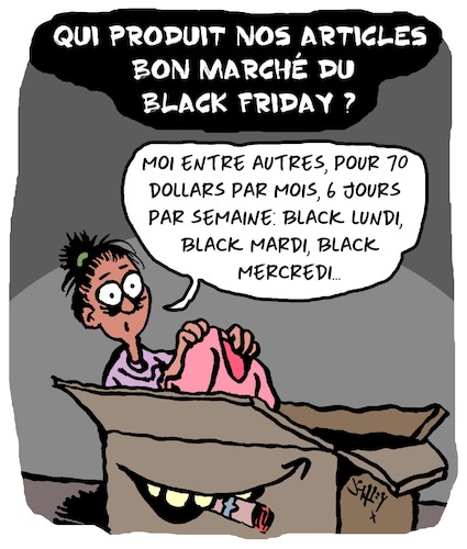 Cartoon: Bon Marche (medium) by Karsten Schley tagged black,friday,enfants,travail,exploitation,politique,capitalisme,societe,black,friday,enfants,travail,exploitation,politique,capitalisme,societe