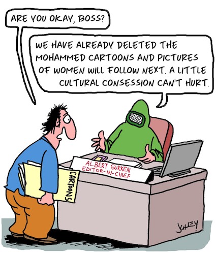 Cartoon: Cultural Consessions (medium) by Karsten Schley tagged press,media,art,editors,caricatures,freedom,of,expression,politics,religion,democracy,society,press,media,art,editors,caricatures,freedom,of,expression,politics,religion,democracy,society