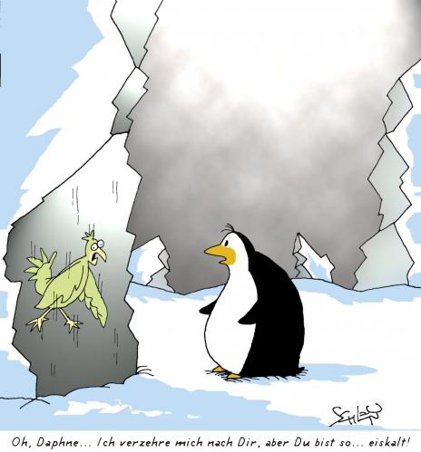 Cartoon: Daphne ist kalt... (medium) by Karsten Schley tagged natur,liebe,tiere,klima,wetter,dosenfisch
