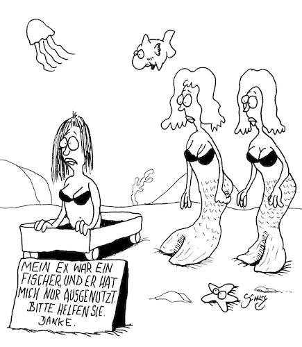 Cartoon: Der böse Ex (medium) by Karsten Schley tagged männer,frauen,liebe,betrug,meerjungfrauen,beziehungen,ehe,gesellschaft,männer,frauen,liebe,betrug,meerjungfrauen,beziehungen,ehe,gesellschaft