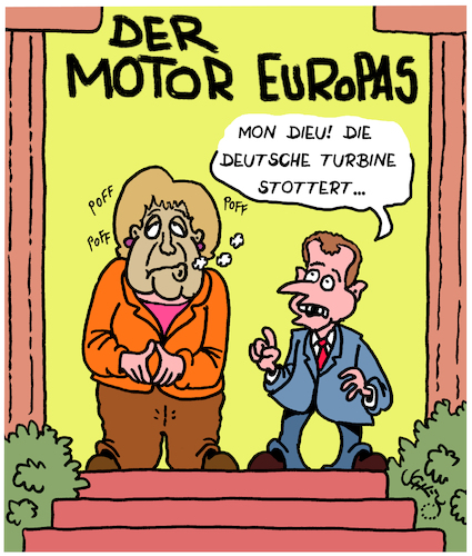 Cartoon: Der Motor Europas (medium) by Karsten Schley tagged europa,frankreich,deutschland,macron,merkel,verträge,motor,fortschritt,elyseevertrag,freundschaft,wirtschaft,bündnis,lame,duck,europa,frankreich,deutschland,macron,merkel,verträge,motor,fortschritt,elyseevertrag,freundschaft,wirtschaft,bündnis,lame,duck