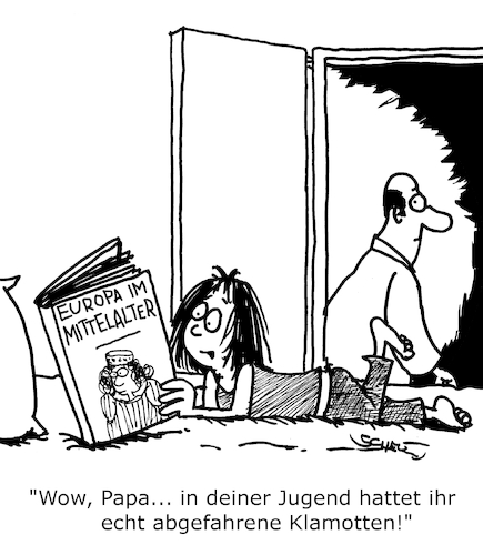 Cartoon: Die heutige Jugend... (medium) by Karsten Schley tagged jugend,generationen,mode,eltern,kinder,familie,konflikte,medien,gesellschaft,jugend,generationen,mode,eltern,kinder,familie,konflikte,medien,gesellschaft