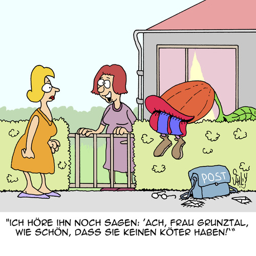 Cartoon: Die tut nix! (medium) by Karsten Schley tagged post,briefzusteller,arbeit,arbeitsplätze,tiere,pflanzen,hunde,post,briefzusteller,arbeit,arbeitsplätze,tiere,pflanzen,hunde