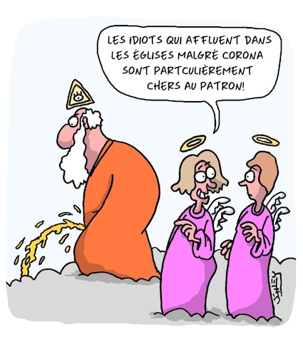 Cartoon: Dieu aime les idiots (medium) by Karsten Schley tagged religion,dieu,eglises,corona,sante,politique,societe,religion,dieu,eglises,corona,sante,politique,societe