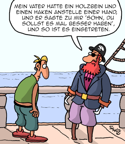 Cartoon: Du sollst es mal besser haben (medium) by Karsten Schley tagged väter,söhne,karriere,familie,zukunft,aufstieg,wohlstand,piraten,wirtschaft,gesellschaft,väter,söhne,karriere,familie,zukunft,aufstieg,wohlstand,piraten,wirtschaft,gesellschaft