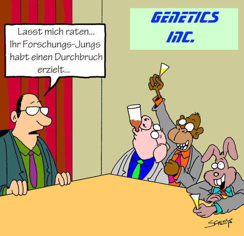 Cartoon: Durchbruch (medium) by Karsten Schley tagged wissenschaft,gesellschaft,forschung,genetik,genforschung,wissenschaft,gesellschaft,forschung,genetik,genforschung,gene,biologie