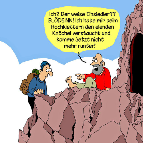 Cartoon: Einsiedler (medium) by Karsten Schley tagged natur,berge,klettern,bergsteigen,religion,weisheit,gesundheit,tourismus,sport,natur,klettern,berge,bergsteigen,religion,weisheit,gesundheit,tourismus,sport