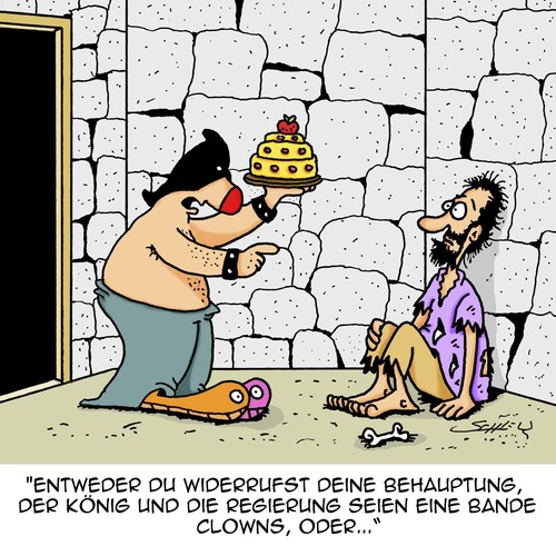 Cartoon: Entweder... oder! (medium) by Karsten Schley tagged demokratie,meinungsfreiheit,gefangenschaft,repression,unterdrückung,diktaturen,monarchie,politik,demokratie,meinungsfreiheit,gefangenschaft,repression,unterdrückung,diktaturen,monarchie,politik