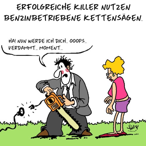 Cartoon: Erfolgreich (medium) by Karsten Schley tagged killer,tod,verbrechen,kettensägen,filme,unterhaltung,technik,killer,tod,verbrechen,kettensägen,filme,unterhaltung,technik