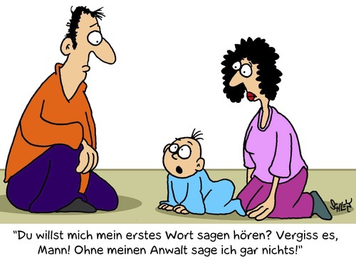 Cartoon: Erste Worte (medium) by Karsten Schley tagged babys,kinder,eltern,mütter,väter,anwälte,kleinkinder,kommunikation,familie,babys,kinder,eltern,mütter,väter,anwälte,kleinkinder,kommunikation,familie