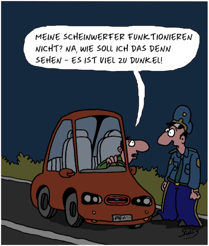 Cartoon: Finster... (medium) by Karsten Schley tagged autos,verkehr,jahreszeiten,dunkelheit,technik,logik,polizisten,autos,verkehr,jahreszeiten,dunkelheit,technik,logik,polizisten