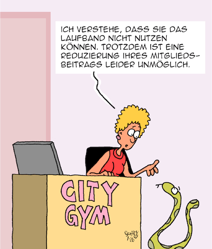 Cartoon: Fitness-Studio (medium) by Karsten Schley tagged fitness,sport,fitnessstudios,laufband,laufen,training,gesundheit,schlangen,gesellschaft,fitness,sport,fitnessstudios,laufband,laufen,training,gesundheit,schlangen,gesellschaft