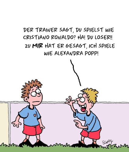 Cartoon: Frauen-Fußball (medium) by Karsten Schley tagged frauenfußball,sport,europameisterschaft,alexandra,popp,jugend,profisport,gesellschaft,medien,frauenfußball,sport,europameisterschaft,alexandra,popp,jugend,profisport,gesellschaft,medien