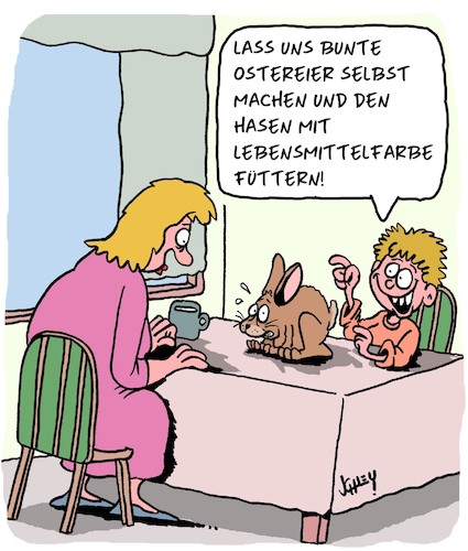 Cartoon: Frohe Ostern! (medium) by Karsten Schley tagged religion,christentum,feiertage,kirche,ostern,jesus,bibel,katholizismus,hasen,ostereier,familien,kinder,diy,religion,christentum,feiertage,kirche,ostern,jesus,bibel,katholizismus,hasen,ostereier,familien,kinder,diy