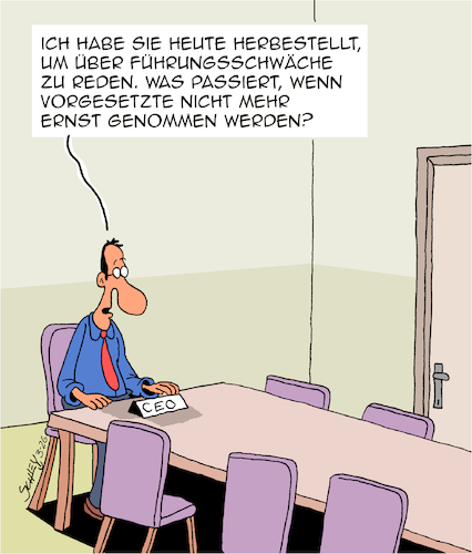 Cartoon: Führungsschwäche (medium) by Karsten Schley tagged vorgesetzte,führungskräfte,führungsschwäche,disziplin,disziplinlosigkeit,jobs,wirtschaft,umsatz,handlungsfähigkeit,arbeitgeber,arbeitnehmer,autorität,autoritätsverlust,gesellschaft,vorgesetzte,führungskräfte,führungsschwäche,disziplin,disziplinlosigkeit,jobs,wirtschaft,umsatz,handlungsfähigkeit,arbeitgeber,arbeitnehmer,autorität,autoritätsverlust,gesellschaft
