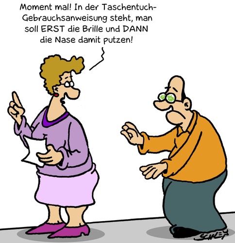 Cartoon: Gebrauchsanweisung (medium) by Karsten Schley tagged gebrauchsanweisung,männer,frauen,beziehungen,erkältung,gesundheit,brillen,optik,gebrauchsanweisung,frauen,beziehungen,erkältung,gesundheit,brillen