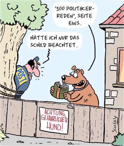 Cartoon: Gefährlicher Hund!! (medium) by Karsten Schley tagged post,briefzusteller,hunde,gefahr,tiere,haustiere,jobs,arbeitsschutz,gesellschaft,post,briefzusteller,hunde,gefahr,tiere,haustiere,jobs,arbeitsschutz,gesellschaft