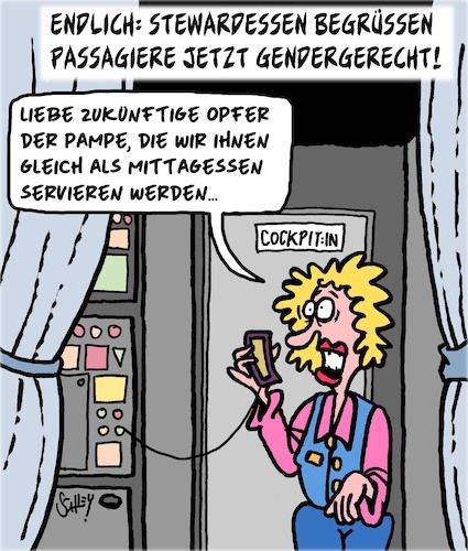 Cartoon: Genderneutralität - in (medium) by Karsten Schley tagged reisen,passagiere,gendern,modeerscheinungen,trends,männer,frauen,diverse,gesellschaft,medien,reisen,passagiere,gendern,modeerscheinungen,trends,männer,frauen,diverse,gesellschaft,medien