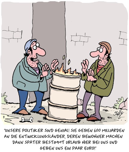 Cartoon: Geniale Politiker! (medium) by Karsten Schley tagged armut,geld,entwicklungsländer,unterstützung,soziales,gesellschaft,politik,politiker,armut,geld,entwicklungsländer,unterstützung,soziales,gesellschaft,politik,politiker