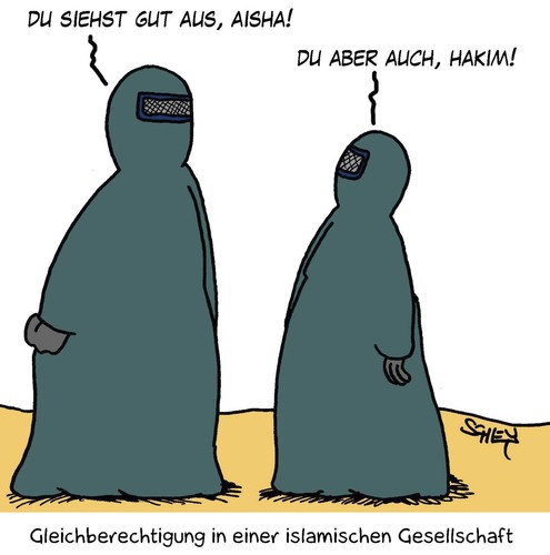 Cartoon: Gleichberechtigung (medium) by Karsten Schley tagged frauen,männer,religion,islam,muslime,gleichberechtigung,frauen,männer,religion,islam,muslime,gleichberechtigung